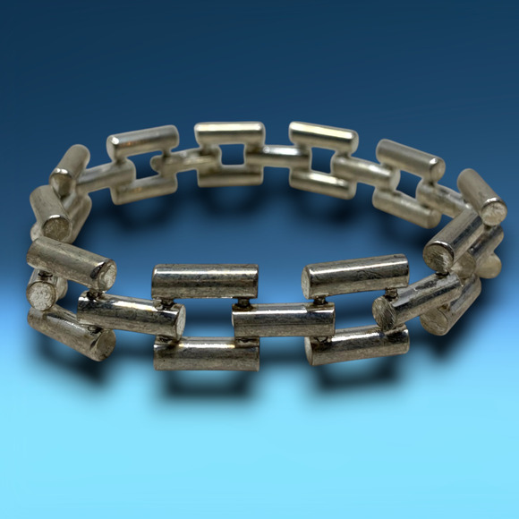 Vintage 1980’s Modernist Silver Tone Chunky Square Link Bracelet Couture Mogul - Picture 1 of 4